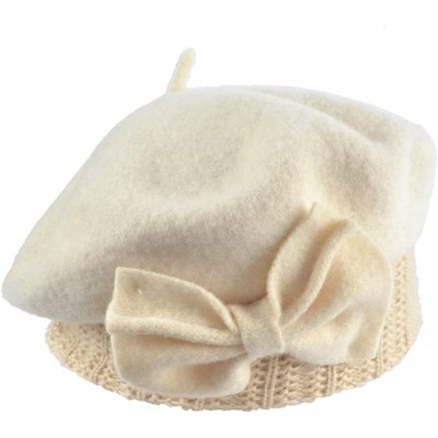 Berets Womens Beret 100% Wool French Beret Beanie Winter Hats Hy022 - Cream - C818HLAKD3Z $12.03