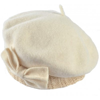 Berets Womens Beret 100% Wool French Beret Beanie Winter Hats Hy022 - Cream - C818HLAKD3Z $12.03