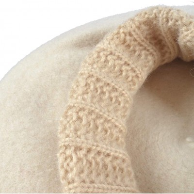 Berets Womens Beret 100% Wool French Beret Beanie Winter Hats Hy022 - Cream - C818HLAKD3Z $12.03