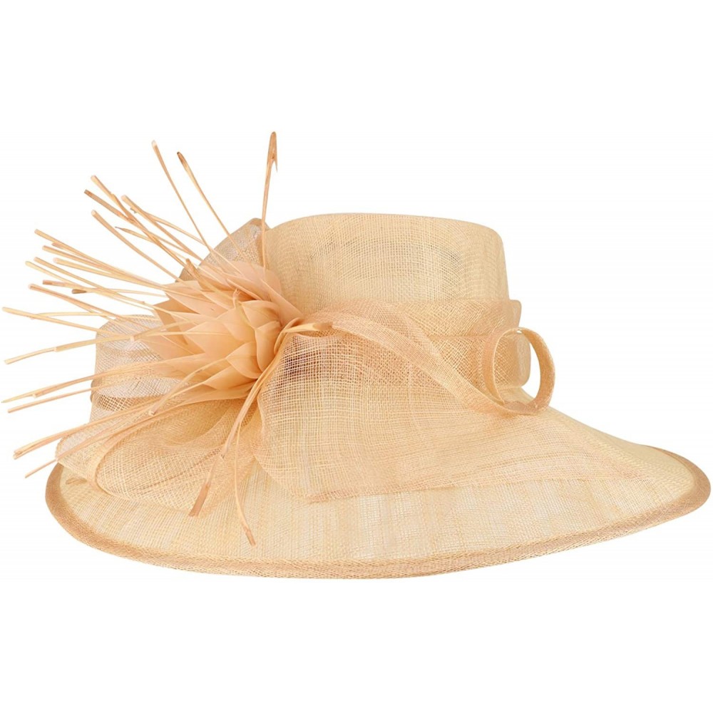 Sun Hats Reverse Duck Feathers Flower Large Brim Fashion Sinamay Hat - Blush - CV18R6WR3A8 $51.24