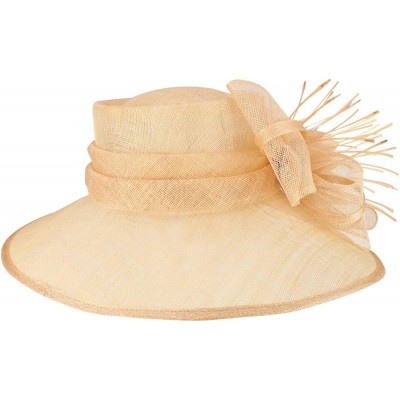 Sun Hats Reverse Duck Feathers Flower Large Brim Fashion Sinamay Hat - Blush - CV18R6WR3A8 $51.24