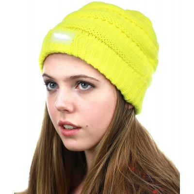 Skullies & Beanies LED Hands Free Light Winter Cable Knit Cuff Beanie Hat - Neon Yellow - C612J585JTB $7.38