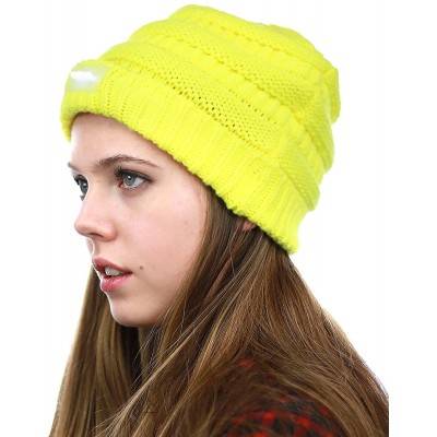Skullies & Beanies LED Hands Free Light Winter Cable Knit Cuff Beanie Hat - Neon Yellow - C612J585JTB $7.38