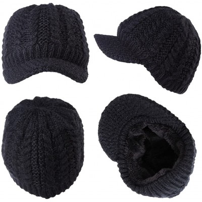 Skullies & Beanies Womens Knit Visor Beanie Newsboy Cap Winter Warm Hat Cold Snow Weather Girl 55-60cm - 89229-black - C118KM...