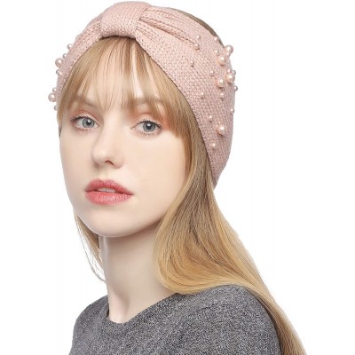 Cold Weather Headbands Knit Head Band Warm Headwrap Ear Warmer with Man-Made Pearls for Womens Girls - Pale Pink - CU18X5RC7R...