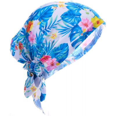 Skullies & Beanies Women Chemo Headscarf Pre Tied Hair Cover for Cancer - Blue Leaves - CX198KKD3RW $14.11