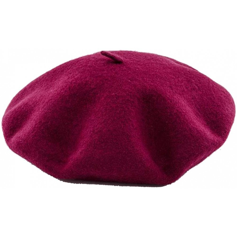 Berets Solid Color Classic French Artist Beret Hat 100% Wool - Wine - C118I029I6E $9.76