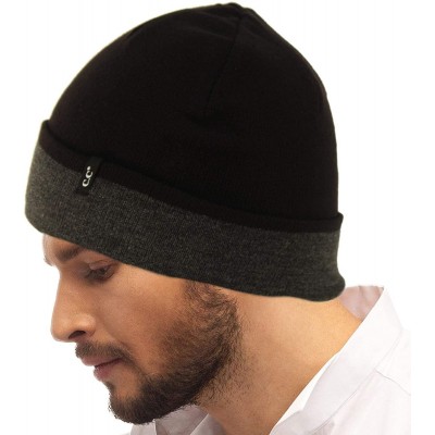 Skullies & Beanies Men's Reversible Winter Soft Knit Stretchy Warm Beanie Skull Ski Hat Cap - 2tone Black/Dk. Gray - C718IDMU...