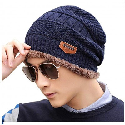 Skullies & Beanies Men's Winter Knit Skull Cap Wool Warm Slouchy Beanies Hat Scarf Set - Blue - C512NBA3NMS $7.45