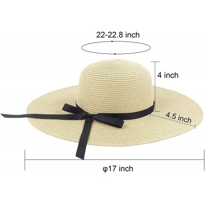 Sun Hats Women Wide Brim Straw Sun Hat Floppy Foldable Roll up Cap Beach Summer Hats UPF 50+ - Beige - C01944RAT2N $14.32