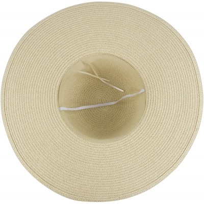 Sun Hats Women Wide Brim Straw Sun Hat Floppy Foldable Roll up Cap Beach Summer Hats UPF 50+ - Beige - C01944RAT2N $14.32