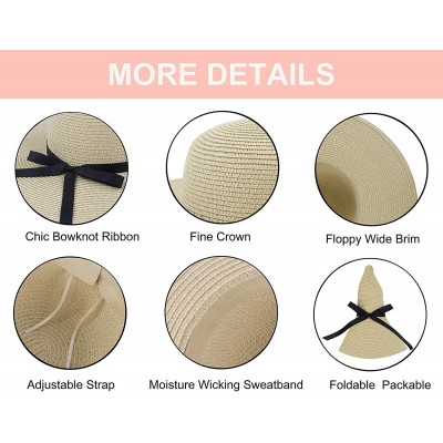 Sun Hats Women Wide Brim Straw Sun Hat Floppy Foldable Roll up Cap Beach Summer Hats UPF 50+ - Beige - C01944RAT2N $14.32