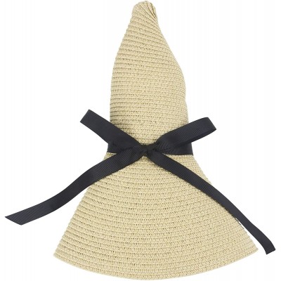 Sun Hats Women Wide Brim Straw Sun Hat Floppy Foldable Roll up Cap Beach Summer Hats UPF 50+ - Beige - C01944RAT2N $14.32