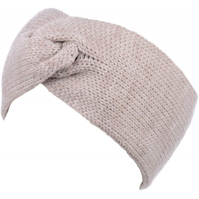 Cold Weather Headbands Women's Winter Chic Solid Knotted Crochet Knit Headband Turban Ear Warmer - Heather Lt. Beige - CQ18IM...