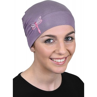 Skullies & Beanies Chemo Beanie Sleep Cap Pink Dragonfly - Lavender - C6187232RNX $17.38