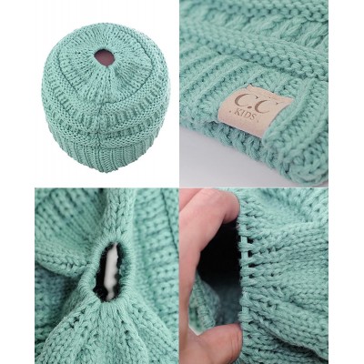 Skullies & Beanies BeanieTail Kids' Children's Soft Cable Knit Messy High Bun Ponytail Beanie Hat - Mint - CA188OT536S $8.94