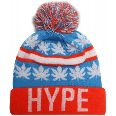 Skullies & Beanies Sk1161 Hype Leaves Pom Pom Beanie Hats - Teal/Orange - CS11PLAT1J1 $11.53