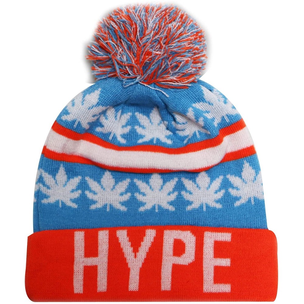 Skullies & Beanies Sk1161 Hype Leaves Pom Pom Beanie Hats - Teal/Orange - CS11PLAT1J1 $11.53