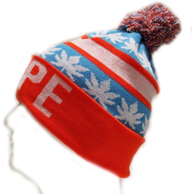 Skullies & Beanies Sk1161 Hype Leaves Pom Pom Beanie Hats - Teal/Orange - CS11PLAT1J1 $11.53