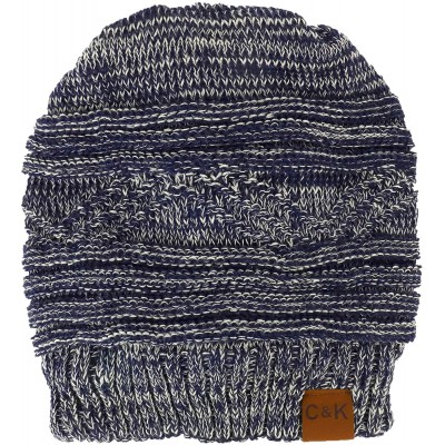 Skullies & Beanies 2 in 1 Winter Multi Knit Ponytail Slouchy Beanie Neck Warmer - Navy Beige - CA18LRT9TXS $23.51
