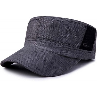 Baseball Caps Men's Flat Top Peaked Military Hat Adjustable Army Mesh Baseball Cap - Black - C118EMNMDIU $16.74