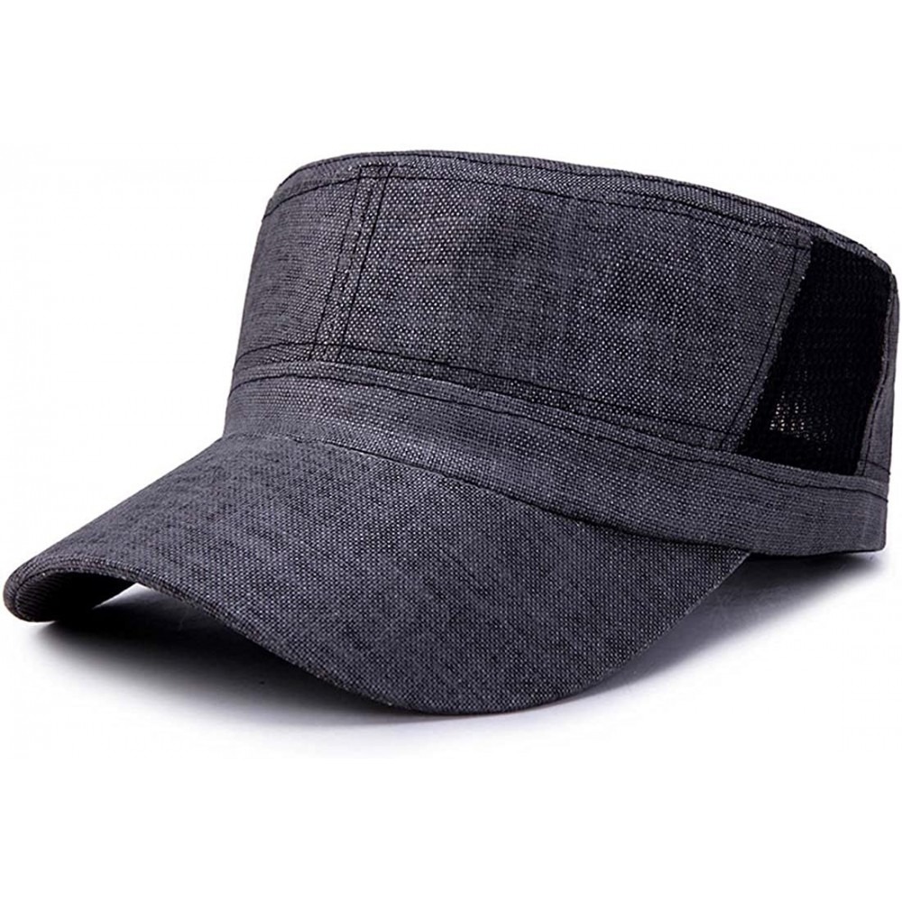 Baseball Caps Men's Flat Top Peaked Military Hat Adjustable Army Mesh Baseball Cap - Black - C118EMNMDIU $16.74