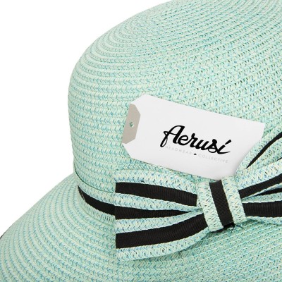 Sun Hats Ladies Women Straw Panama Summer Beach Sun Hat Trilby Fedora w- Bow Band - Teal - C417YQY3G68 $11.14