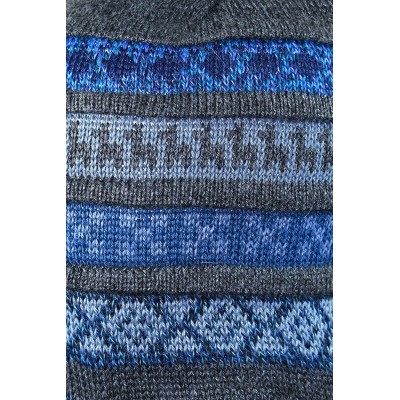 Skullies & Beanies Superfine 100% Alpaca Wool Handmade Intarsia Chullo Ski Hat Beanie Aviator Winter - Charcoal Gray/ Blue - ...