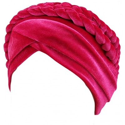 Skullies & Beanies Women Braid Velvet Muslim Stretch Turban Hat Twist Braid Cap Head Scarf Wrap Cap - Hot Pink - CZ18T2SXAUS ...