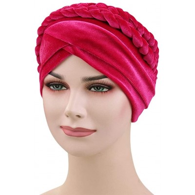 Skullies & Beanies Women Braid Velvet Muslim Stretch Turban Hat Twist Braid Cap Head Scarf Wrap Cap - Hot Pink - CZ18T2SXAUS ...