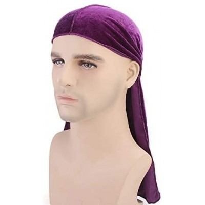 Skullies & Beanies Unisex Velvet Deluxe Durag for 360 Waves Headwraps Extra Long-Tail Straps Du-RAG - Velvet Black + Purple -...