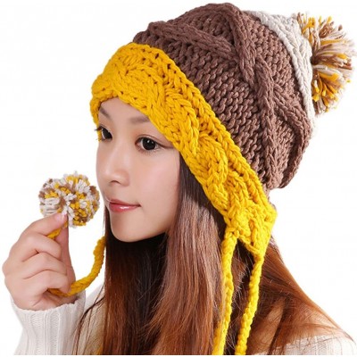 Skullies & Beanies Pom Pom Beanie Hat Ear Flap Winter Knit Hat - Brown - C812N5P59F8 $21.12