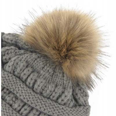 Skullies & Beanies Thick Warm Winter Beanie Hat Soft Stretch Slouchy Skully Knit Cap for Women - Pom-light Grey - CD18HTU9NKG...