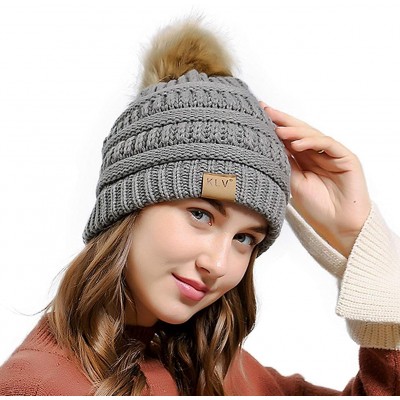 Skullies & Beanies Thick Warm Winter Beanie Hat Soft Stretch Slouchy Skully Knit Cap for Women - Pom-light Grey - CD18HTU9NKG...