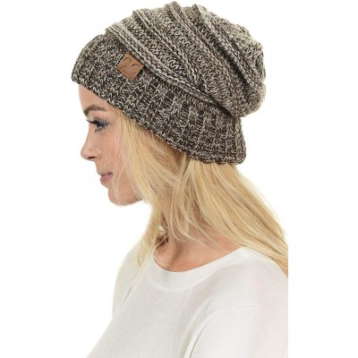Skullies & Beanies Hat-100 Oversized Baggy Slouch Thick Warm Cap Hat Skully Cable Knit Beanie - Brown Mix - CO18XHKOQYD $11.24