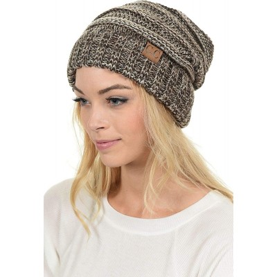 Skullies & Beanies Hat-100 Oversized Baggy Slouch Thick Warm Cap Hat Skully Cable Knit Beanie - Brown Mix - CO18XHKOQYD $11.24