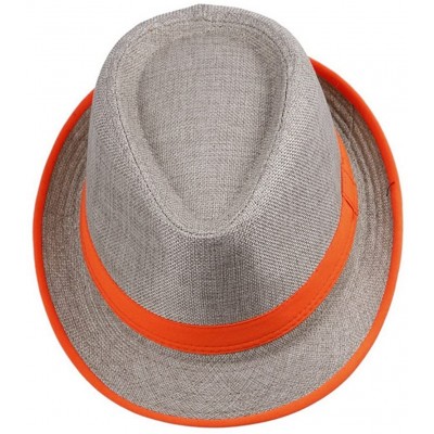 Fedoras Unisex Men Women Flax Fedora Band Trilby Hat Beach Sun Jazz Cap - Orange - CC11L9QJ0JX $9.85