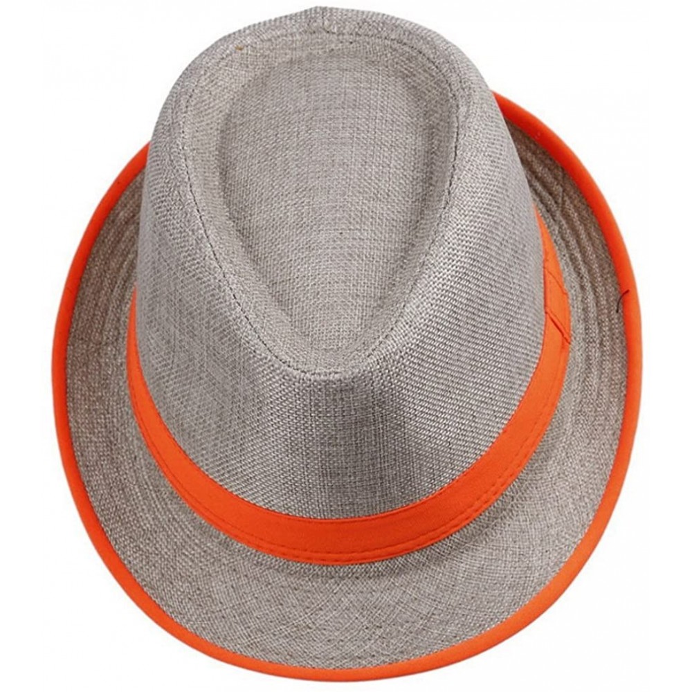 Fedoras Unisex Men Women Flax Fedora Band Trilby Hat Beach Sun Jazz Cap - Orange - CC11L9QJ0JX $9.85