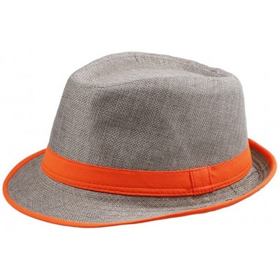 Fedoras Unisex Men Women Flax Fedora Band Trilby Hat Beach Sun Jazz Cap - Orange - CC11L9QJ0JX $9.85