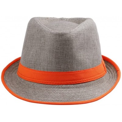 Fedoras Unisex Men Women Flax Fedora Band Trilby Hat Beach Sun Jazz Cap - Orange - CC11L9QJ0JX $9.85