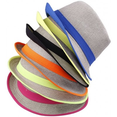 Fedoras Unisex Men Women Flax Fedora Band Trilby Hat Beach Sun Jazz Cap - Orange - CC11L9QJ0JX $9.85