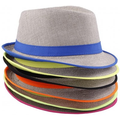 Fedoras Unisex Men Women Flax Fedora Band Trilby Hat Beach Sun Jazz Cap - Orange - CC11L9QJ0JX $9.85