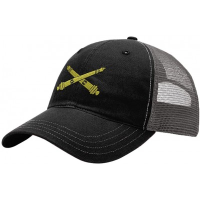 Baseball Caps Field Artillery Officer Embroidery Richardson Cotton Front and Mesh Back Cap Black/Charcoal - CN1879HU8LI $30.10