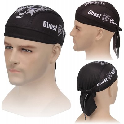 Headbands Sweat Wicking Beanie Skull Cap Adjustable Cycling Hat Wrap Dew Rag Women Men - Wolf - C418E5HR27L $10.58