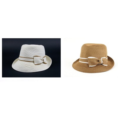 Bucket Hats Women's Classic Straw Cloche Bow Hat 960HF - 2 Pcs Offwhite & Brown - CE11UGW9QFJ $44.51