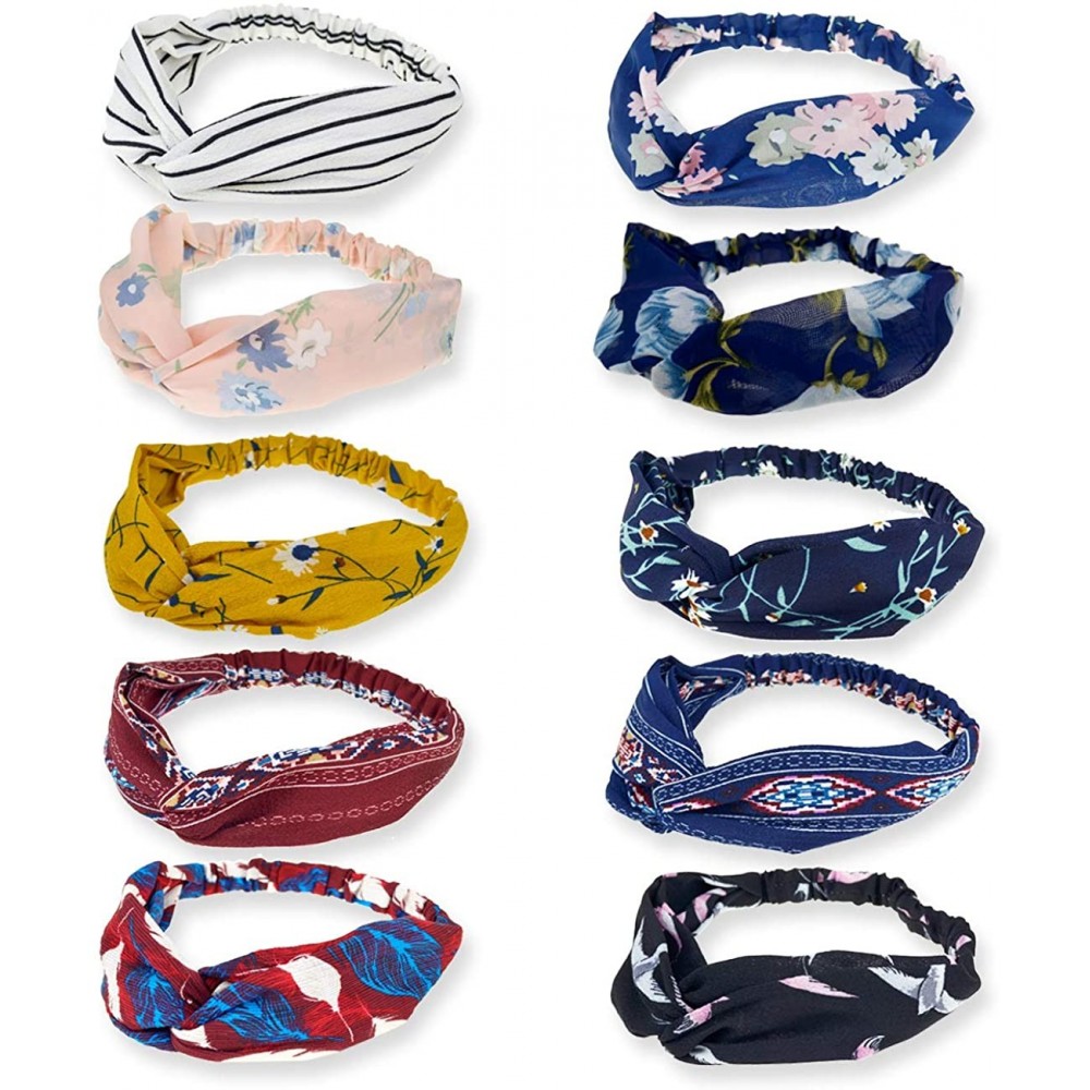Headbands 10 Pack Boho Headbands for Women Vintage Cross Elastic Head Wrap Hair Accessories - CY18CL42HUH $14.75