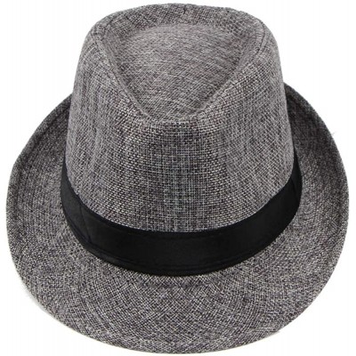 Fedoras Simplicity Panama Style Men's Summer Beach Sun Hat Jazz Hat Solid Color - Dark Gray - C418SGDSH98 $26.29
