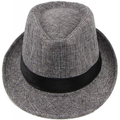 Fedoras Simplicity Panama Style Men's Summer Beach Sun Hat Jazz Hat Solid Color - Dark Gray - C418SGDSH98 $16.23