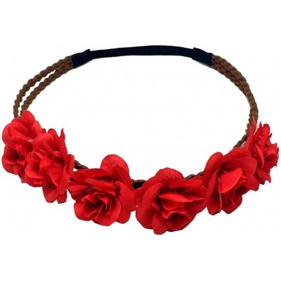 Headbands Women's Bohemian Beach Rose Flower Hoop Headband for Party - Red - CW18GXTURLM $10.99