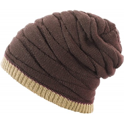 Skullies & Beanies Men's Knit Thicken and Fleece Lining Beanie Hat Winter Slouchy Warm Cap - Coffee Xl - CW18NS5L5ZR $22.10